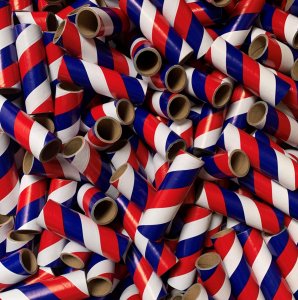 25pc 1" id - 4" long - 1/8" wall Red White Blue Striped Tube